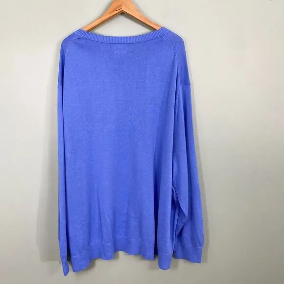 Lands End Cotton Blend V Neck Sweater Mens 4XL Blue Lightweight Pullover Preppy - Picture 2 of 9